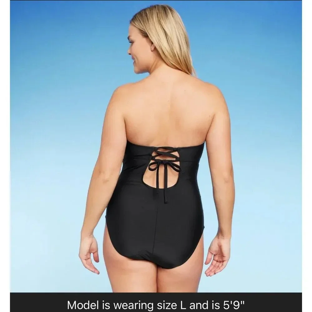 Kano Sol black Twist-Front Bandeau Classic 1 piece swimsuit with tummy control S